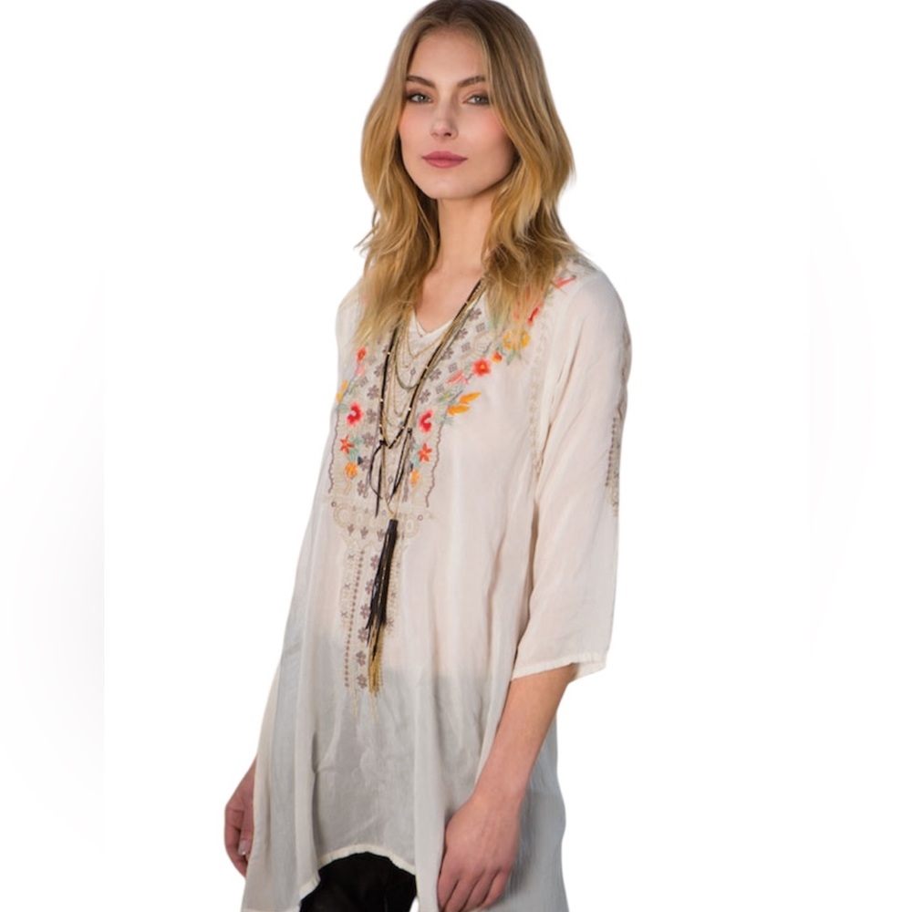 Johnny Was Embroidered Semi-Sheer Floral Tunic Size L